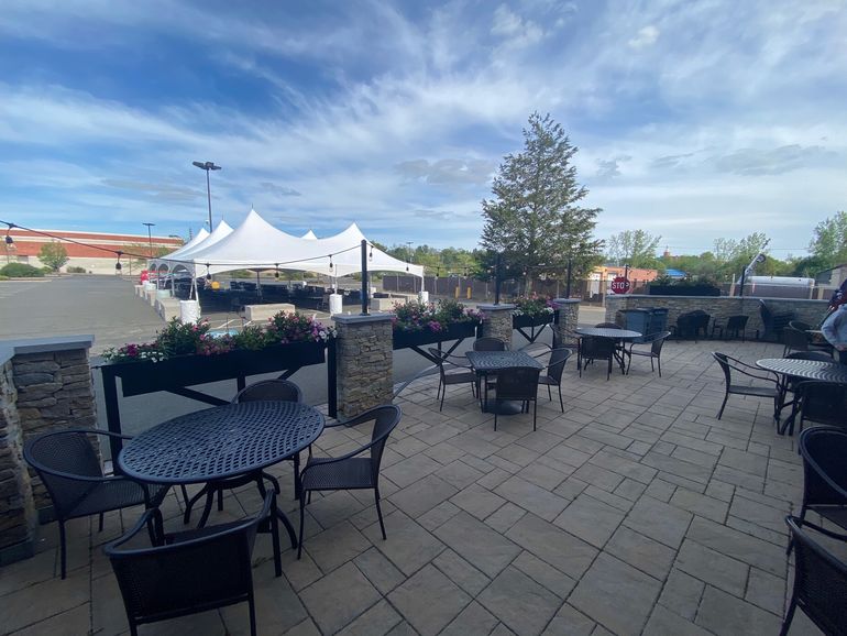 Outdoor dining area at the Wood-n-Tap restaurant in Newington, 3375 Berlin Turnpike.